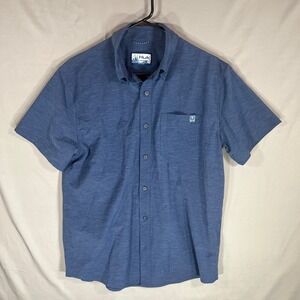 Huk Men's short sleeve athletic button down dark blue Men's Medium lightweight